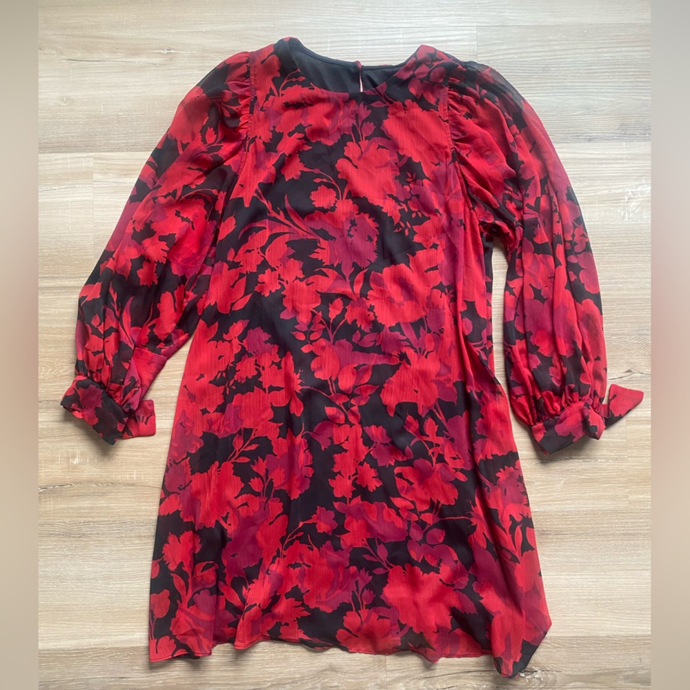 Calvin Klein red floral long sleeve dress